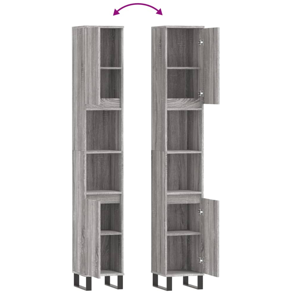 vidaXL 2 Door 2 Open Shelf Grey Sonoma Engineered Wood Bathroom Cabinet Image 9