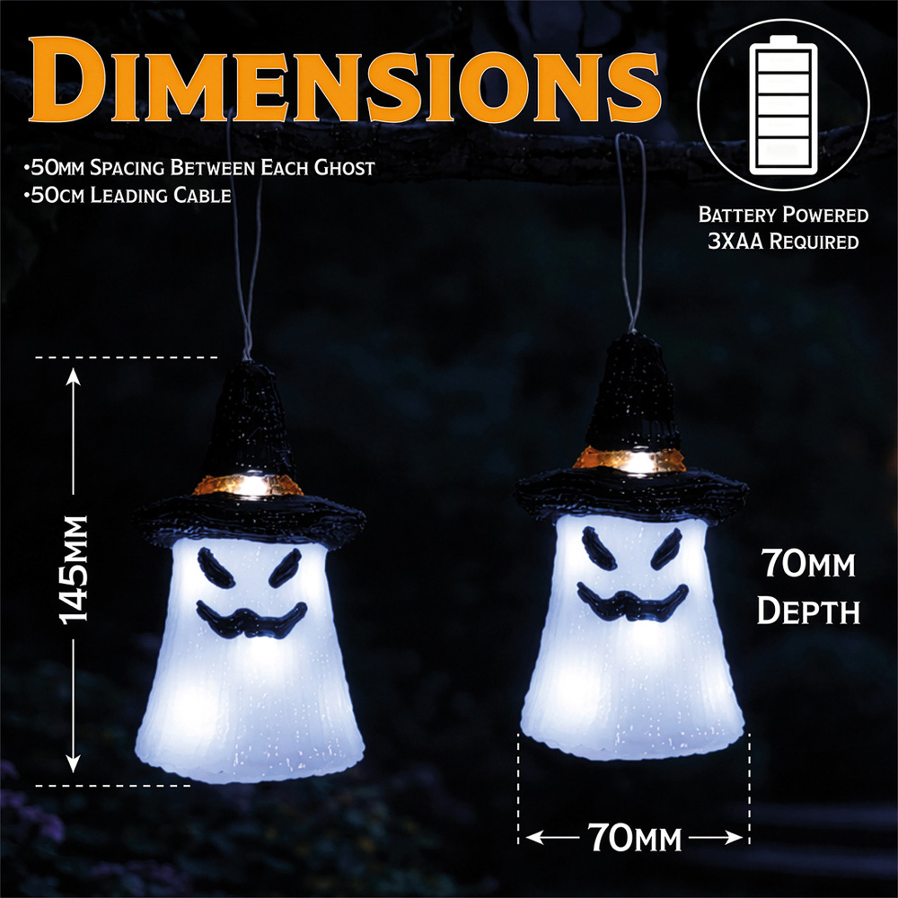 FXLab 8 White LED Acrylic Ghost Outdoor Halloween Decoration Set of 5 Image 7