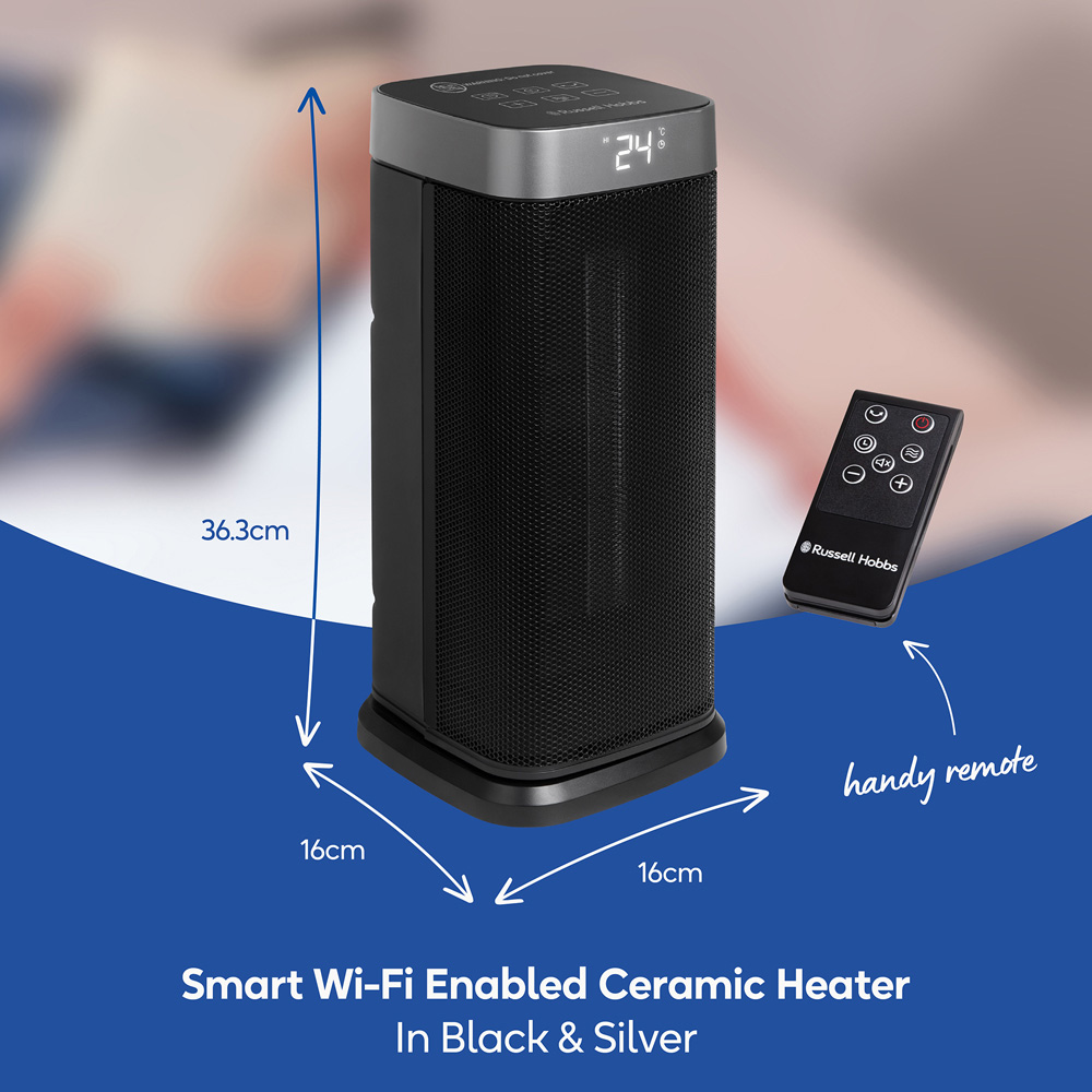Russell Hobbs RHCTH2002G-SMT Black and Silver Square Smart Wi-Fi Enabled Ceramic Heater 2000W Image 9