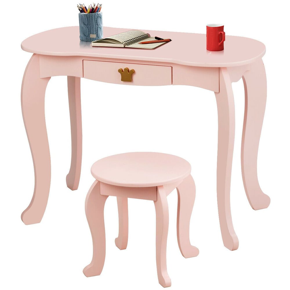 Costway Kids Dressing Table with Stool Image 3