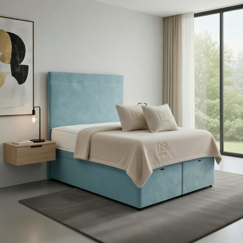 DS Living Muse King Size Duck Egg Plush Velvet Divan Bed Image 5