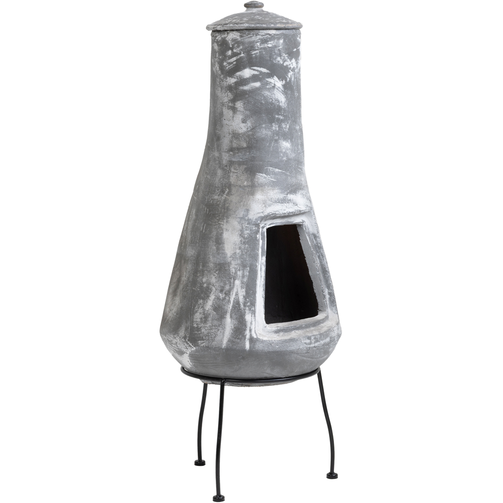 Snug Barcelona Grey Slender Design Medium Clay Chiminea with Lid and Iron Stand Image 1