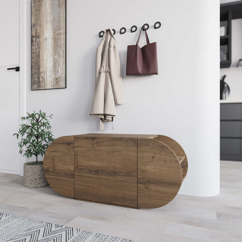 Decortie Pozy 2 Shelf Single Door Dark Oak Effect Modern Shoe Storage Bench Image 5