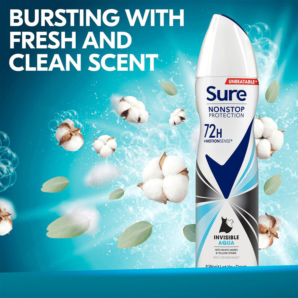 Sure Women Invisible Aqua 72H Protection Anti-Perspirant Deodorant 250ml 30 Pack Image 4