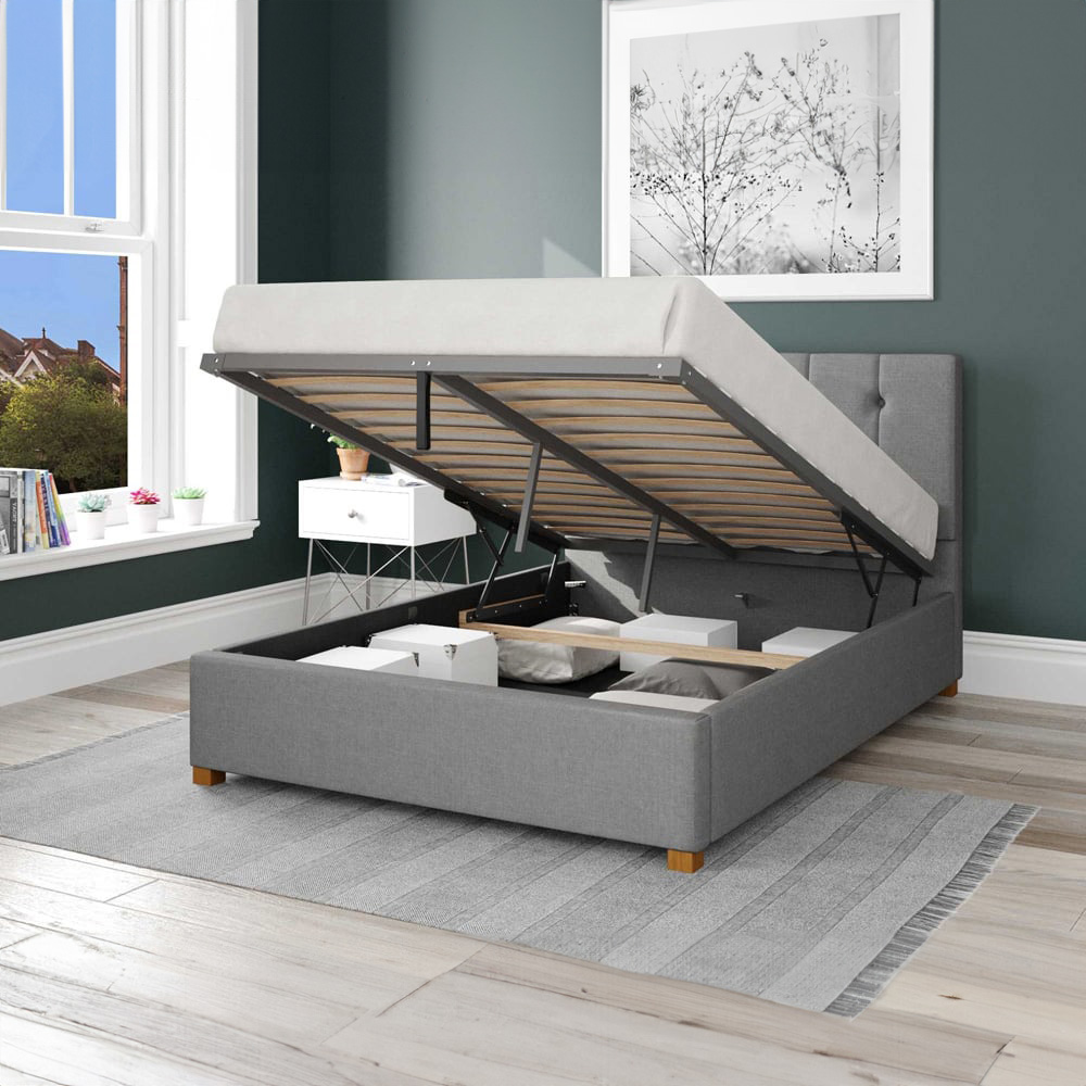 Aspire Hepburn Double Grey Eire Linen Ottoman Bed Image 2