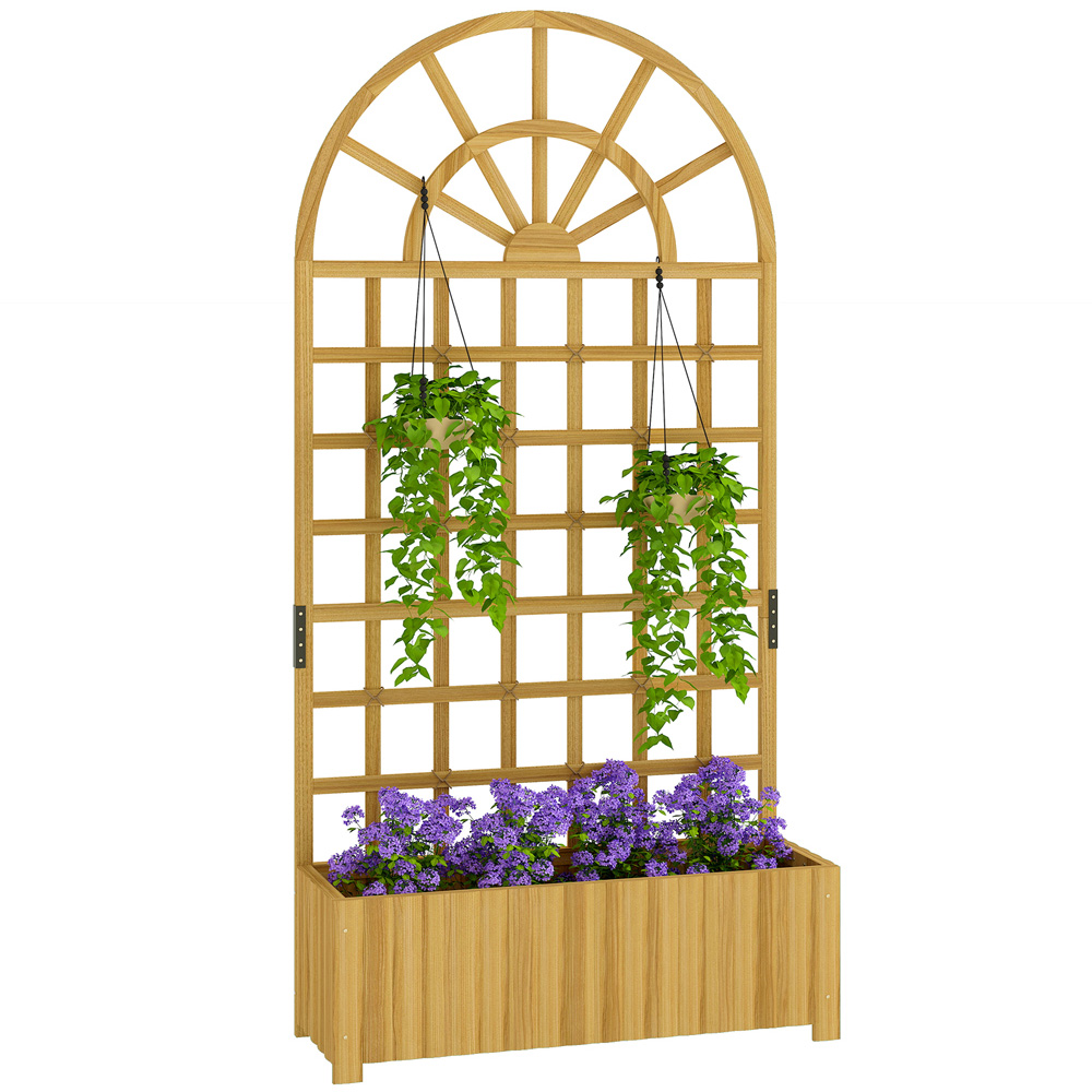 Outsunny Natural Wooden Raised Garden Bed with Lattice Trellis 180 x 30 x 90cm Image 1