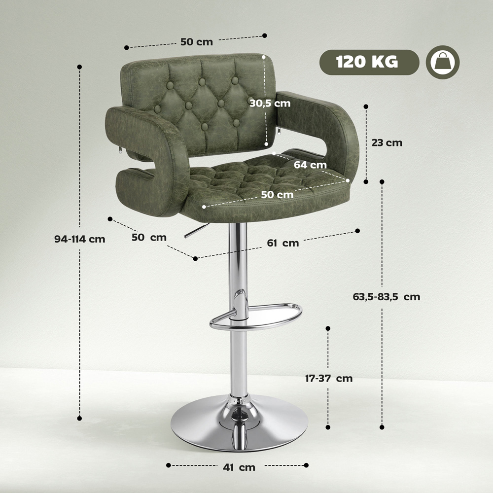 Portland Green PU Leather Height Adjustable Swivel Bar Stool Image 9
