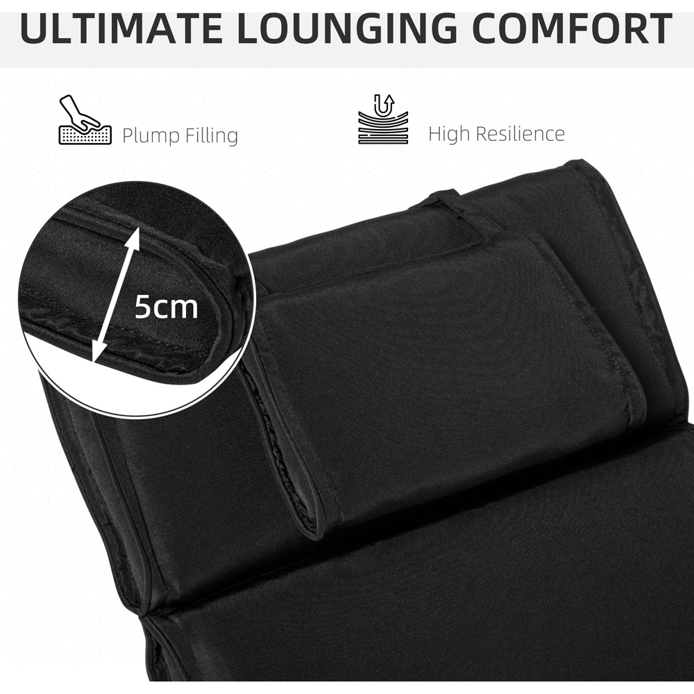 Outsunny Jet Black Sun Lounger Cushion Replacement with Pillow Image 4