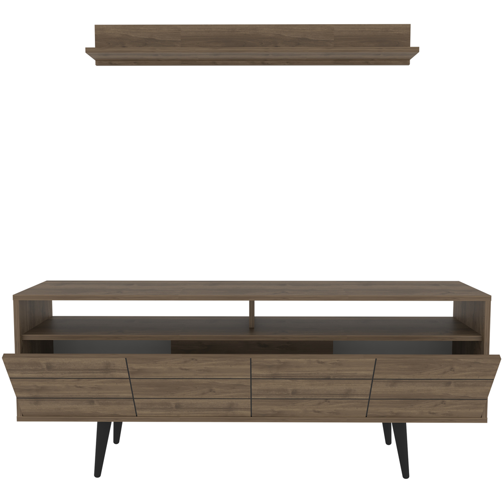 Decorotika Ola Single Door Single Shelf Walnut and Black TV Unit with Wall Shelf Image 2