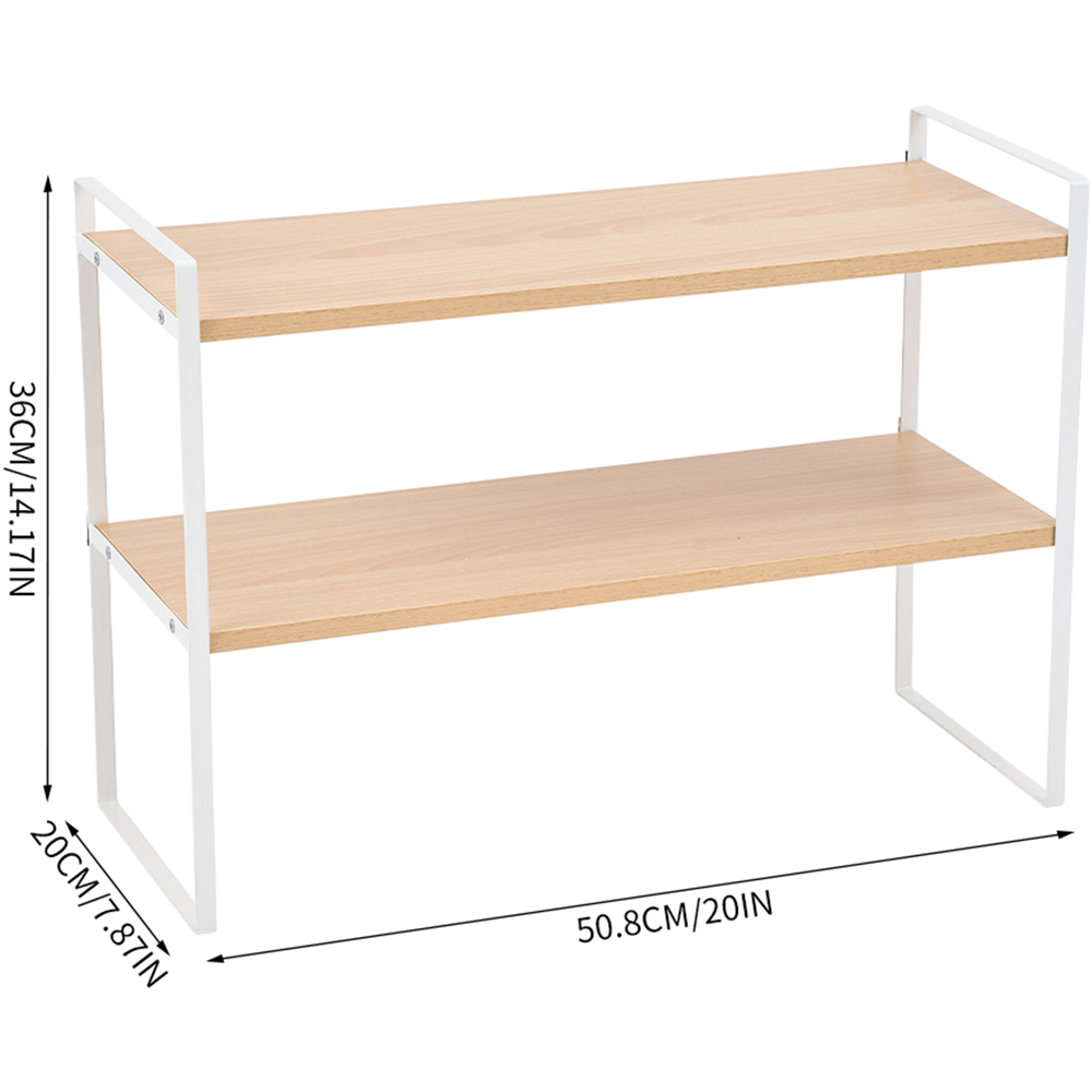 Living and Home 2-Tier Natural Wood Grain Countertop Storage Shelf with Metal Frame Image 8