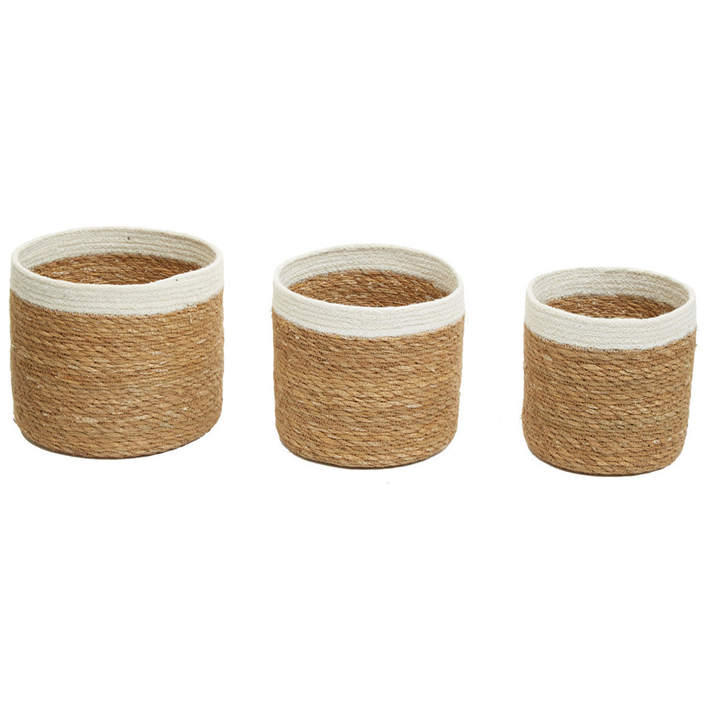 Premier Housewares Natural and White Round Seagrass Basket Set of 3 Image 1