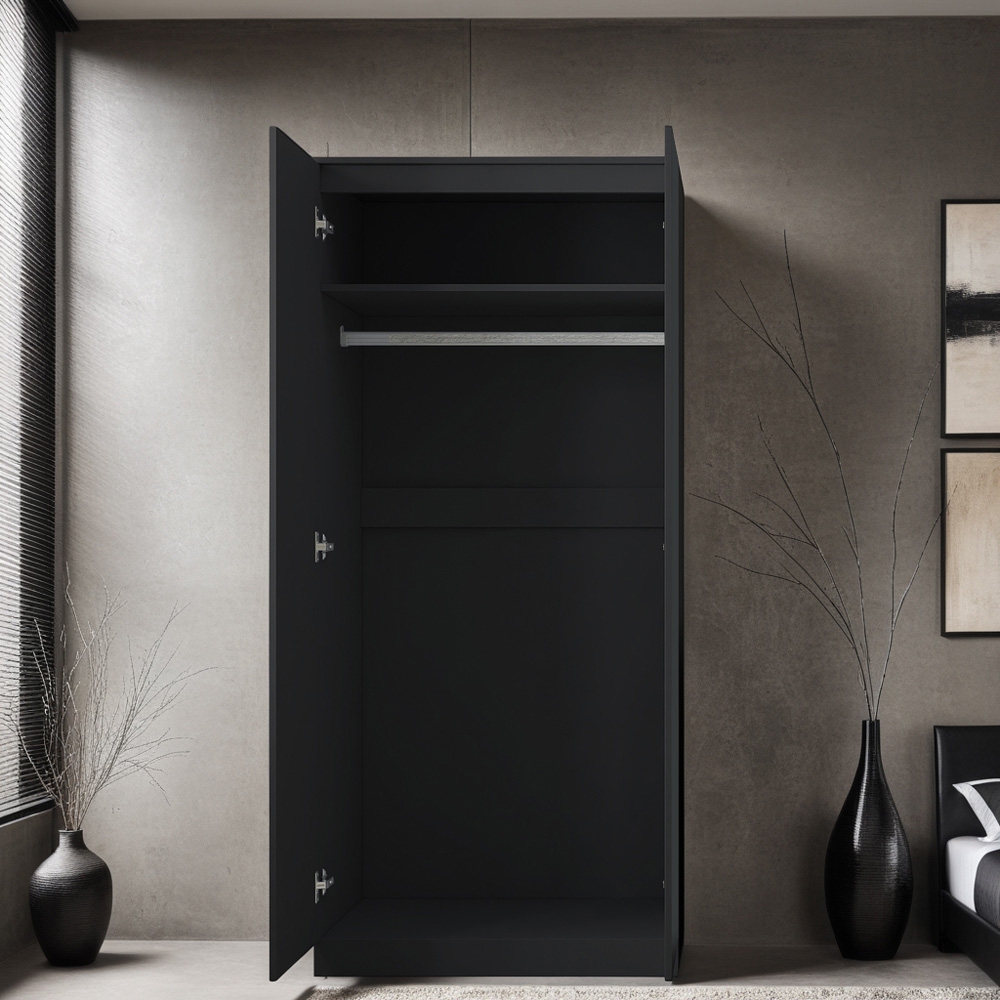 FWStyle Stora 2 Door Matt Black Wardrobe Image 4