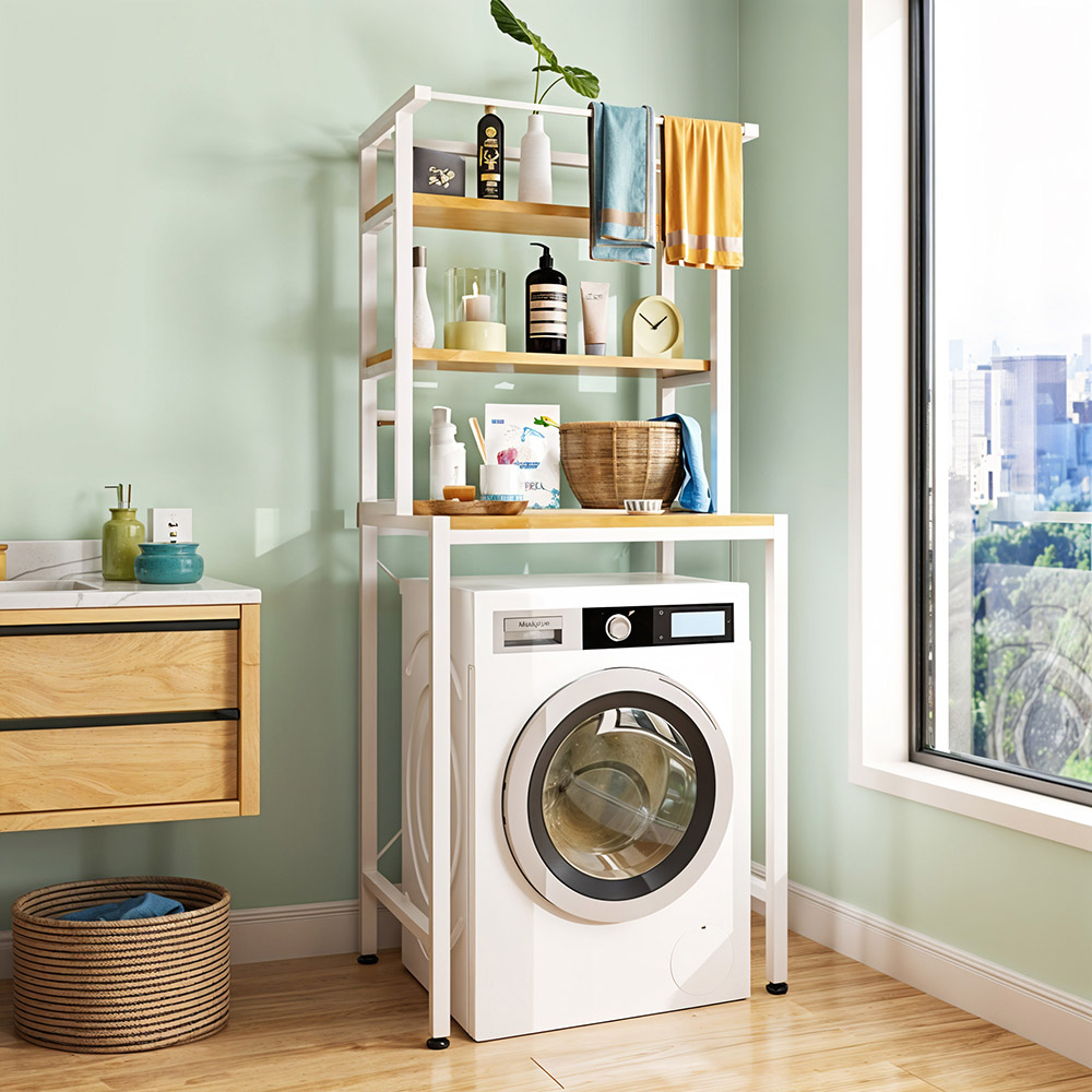 Living and Home 3 Shelf White Over Washing Machine Storage Shelf with Towel Bar Image 7