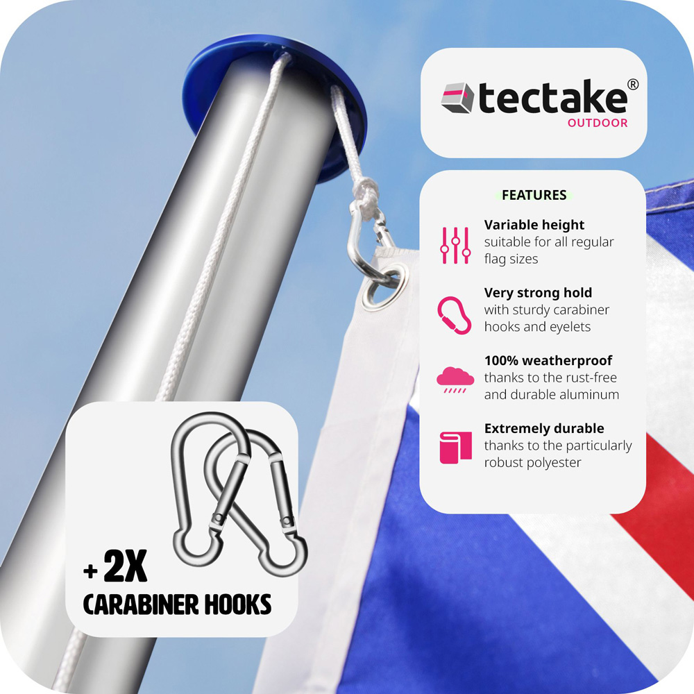 tectake UK Flag with Flagpole 6.25m Image 3