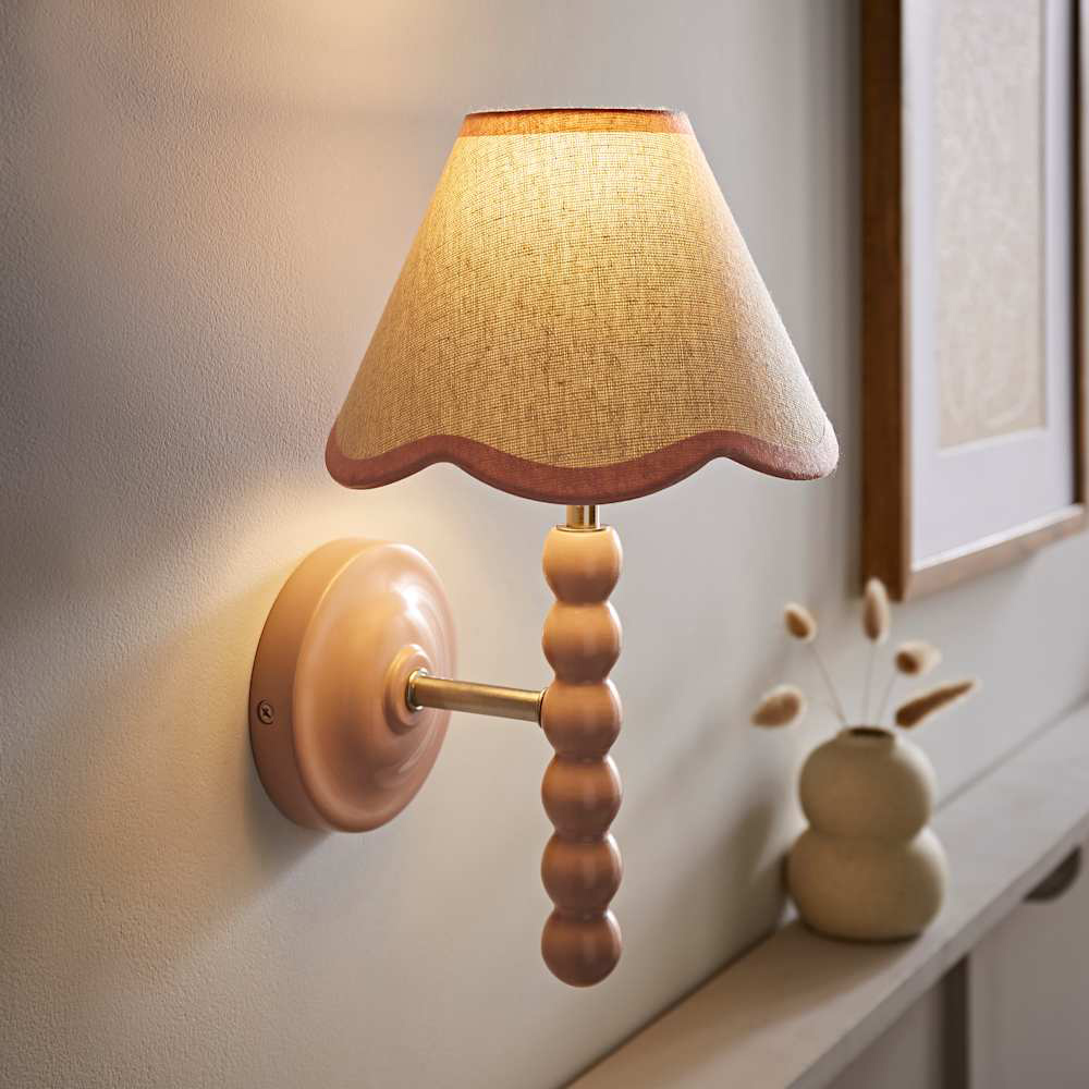 ValueLights Trim Scallop Shade Pink Bobbin LED Wall Light with Bulb 2 Pack Image 3