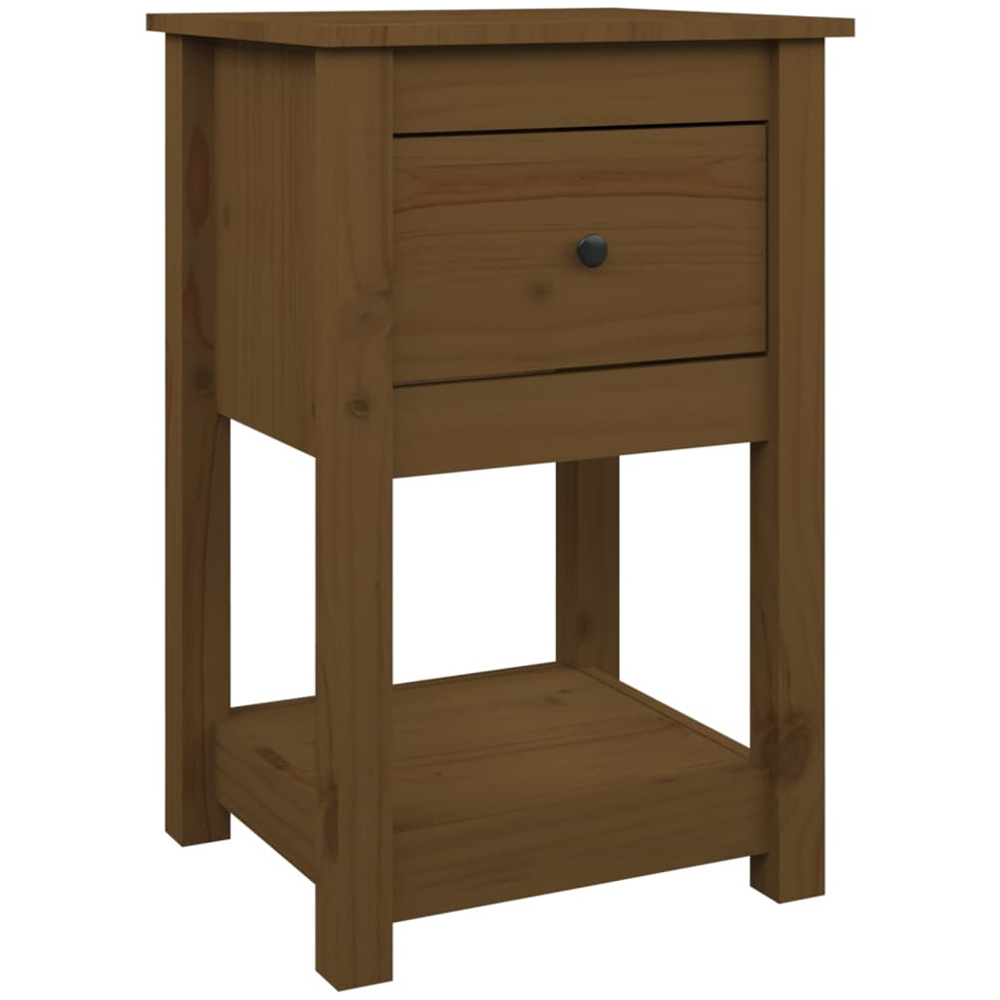vidaXL Single Drawer Honey Brown Solid Pine Bedside Table Set of 2 Image 4