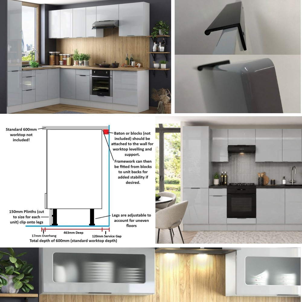 Impact Furniture Star Single Door Light Grey Gloss Freestanding Kitchen Cabinet 600mm Image 5