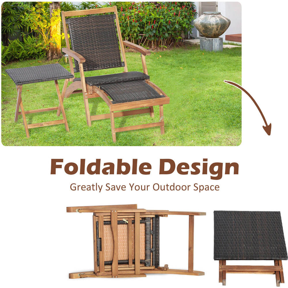 Costway Folding Lounge Chair with Side Table Image 5