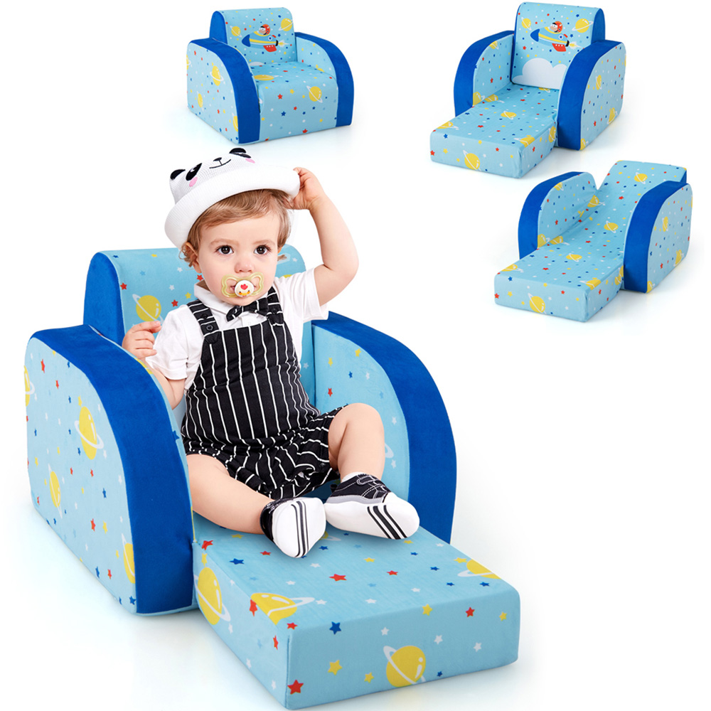 Costway Single Seater Kids Blue Convertible Sofa Bed Image 3