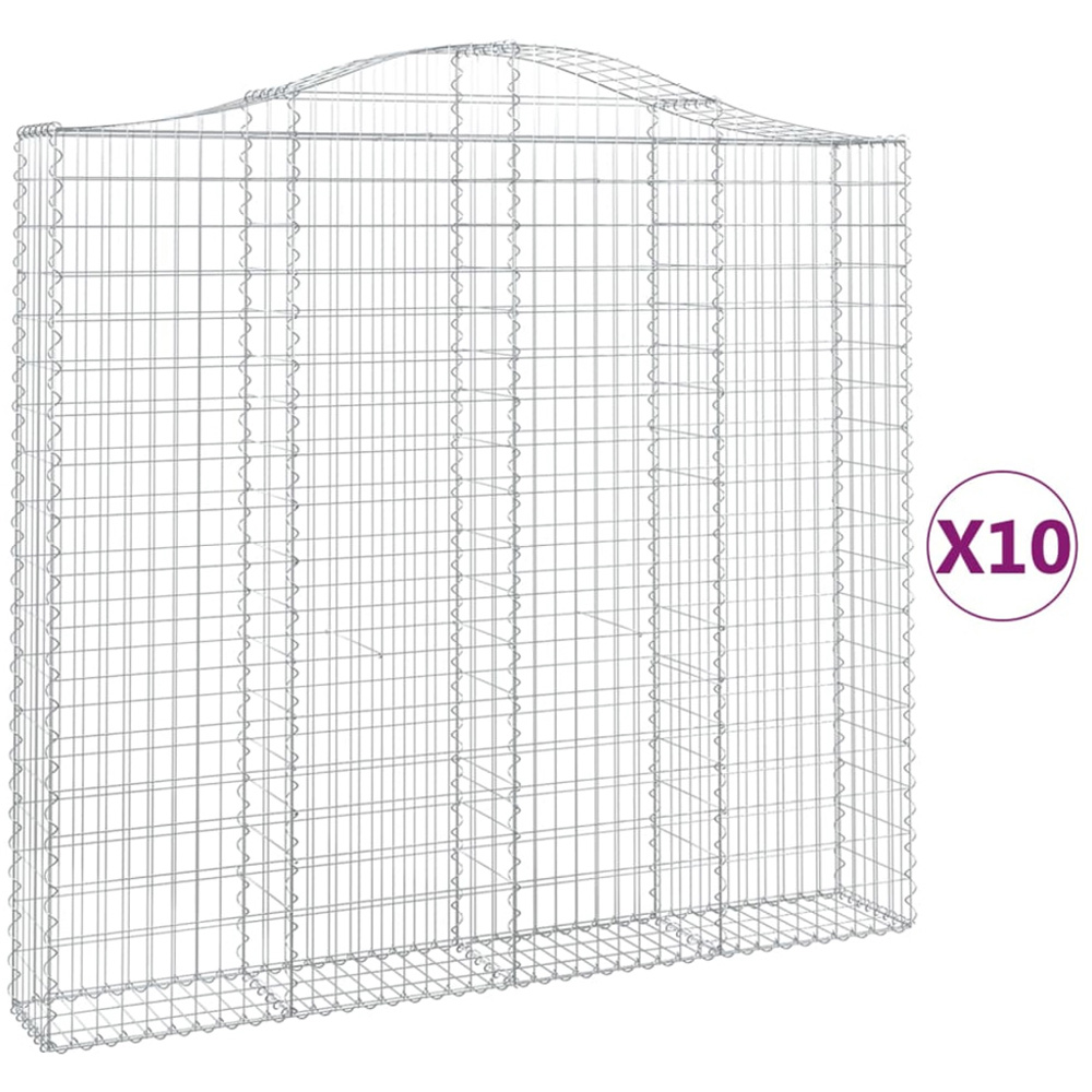 vidaXL Silver Galvanised Iron Arched Gabion Basket 200 x 30 x 180/200cm 10 Pack Image 4