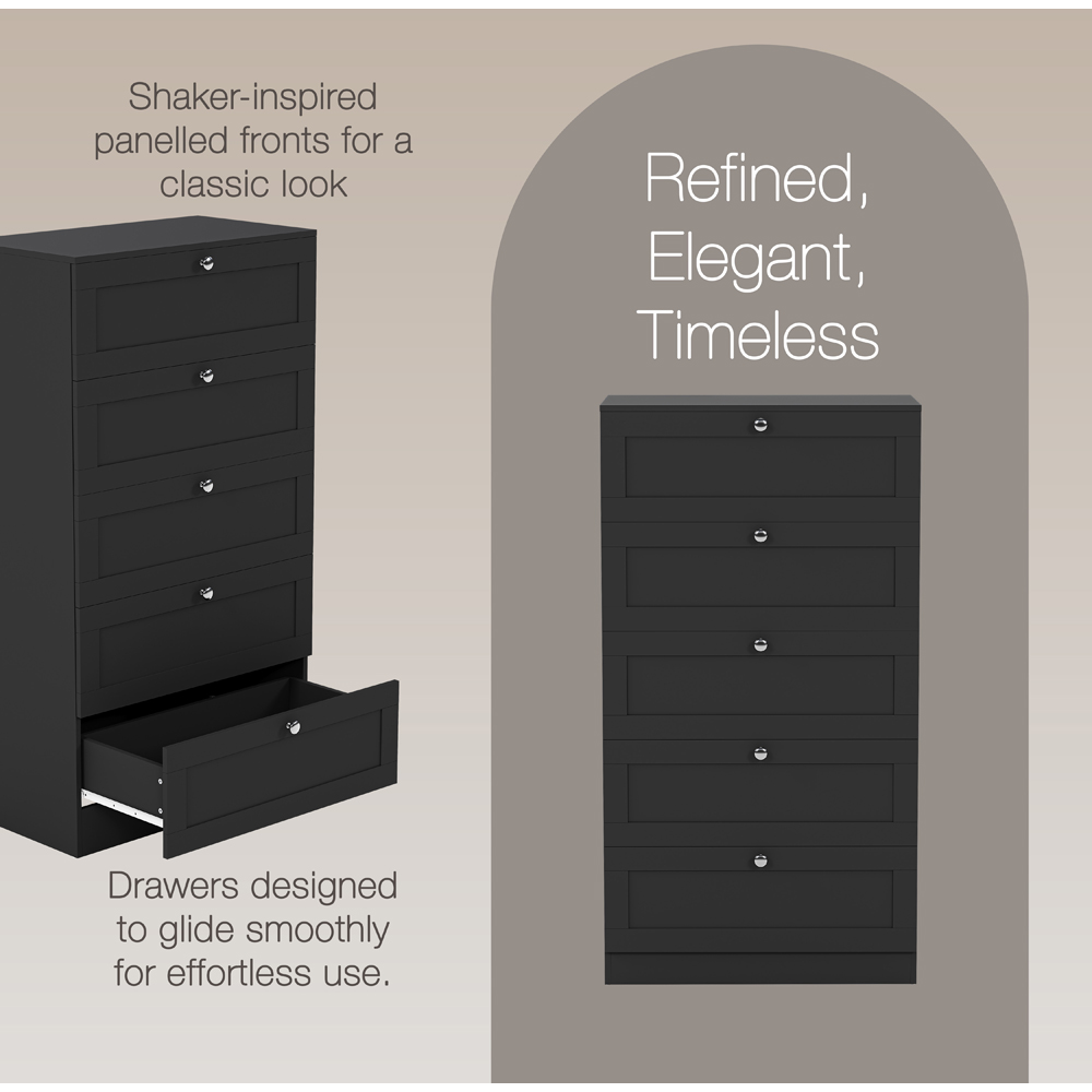 VIDA DESIGNS Altino 5 Drawer Black Shaker-Style Chest of Drawers Image 7