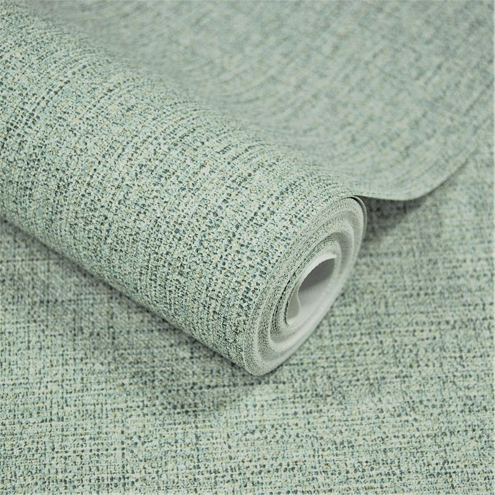 Grandeco Twill Plain Fabric Textured Green Wallpaper Image 2