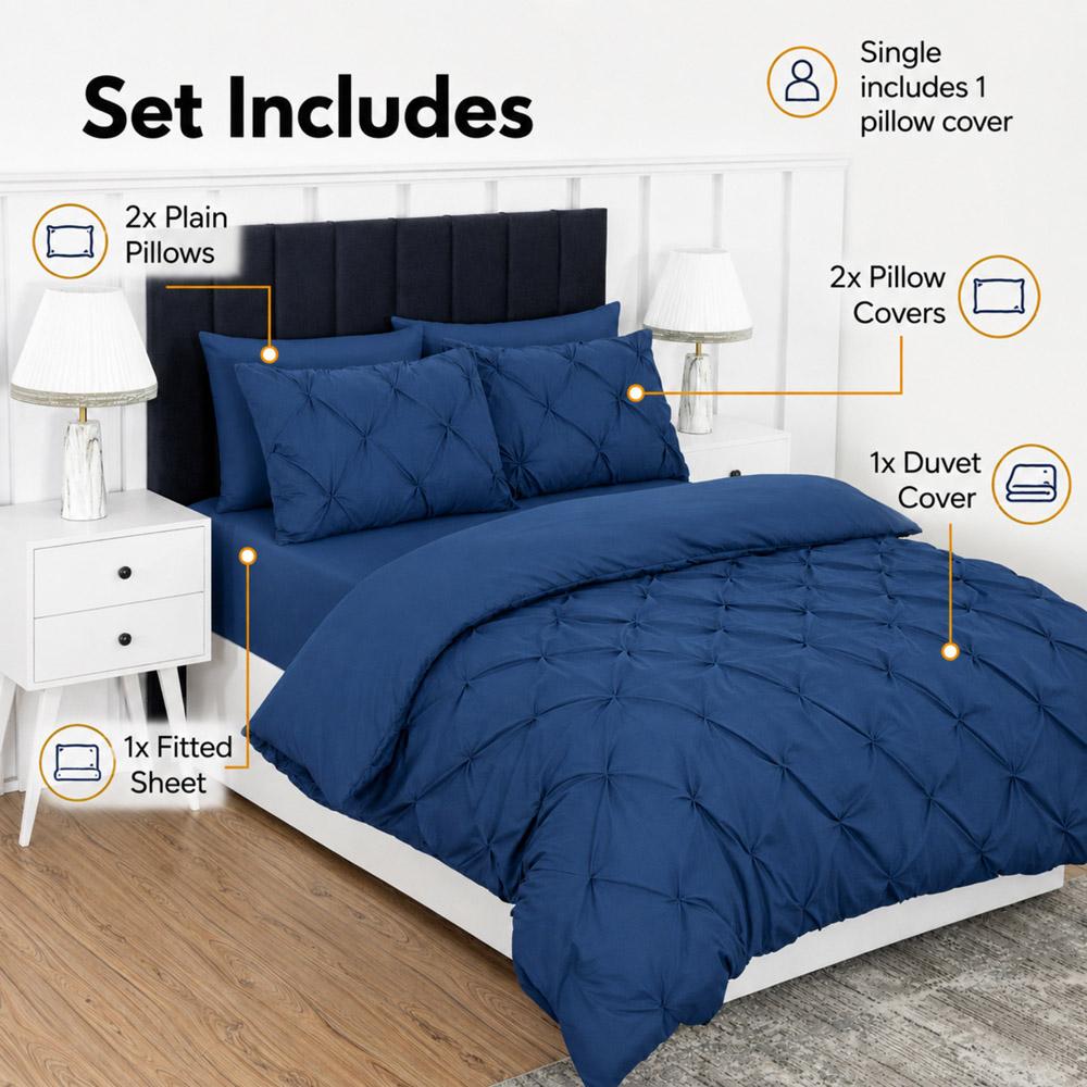 MHG Living King Size Navy Microfibre Pintuck Duvet Cover Set Image 9