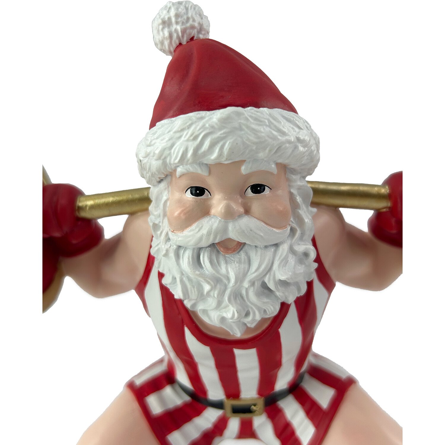 Weight Lifting Santa Standing Decoration Red and White Image 3