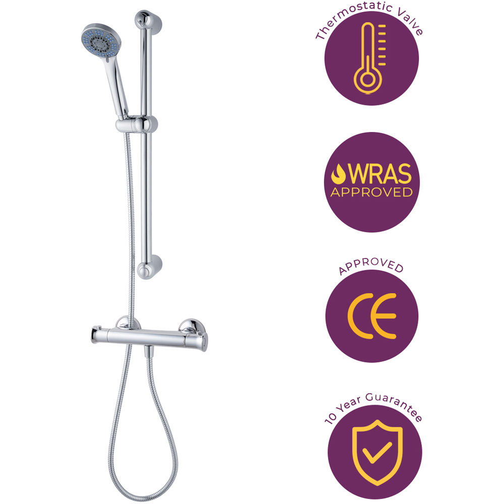 Go Bathrooms AquaSafe Chrome Brass Thermostatic Shower Image 3