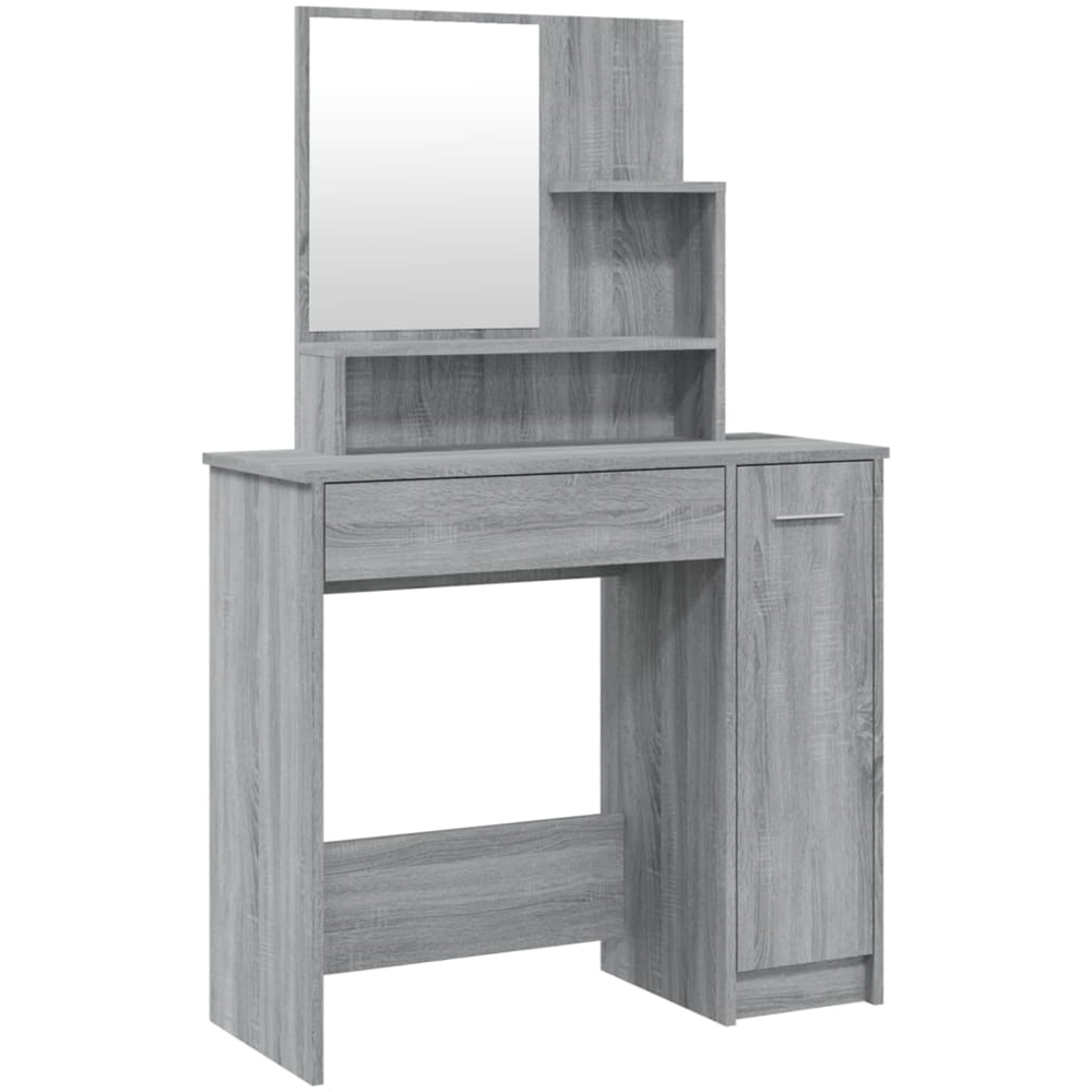 vidaXL Single Door Single Wide Drawer Grey Sonoma Dressing Table with Mirror Image 2