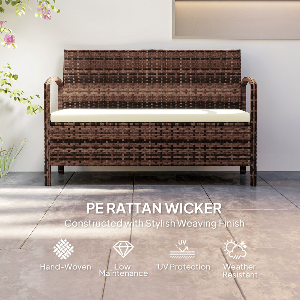 Outsunny 2 Seater Brown Rattan Storage Garden Bench Image 5