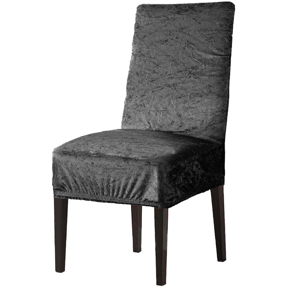 Homerepublic Charcoal Crushed Velvet Stretch Fit Chair Cover Image 1