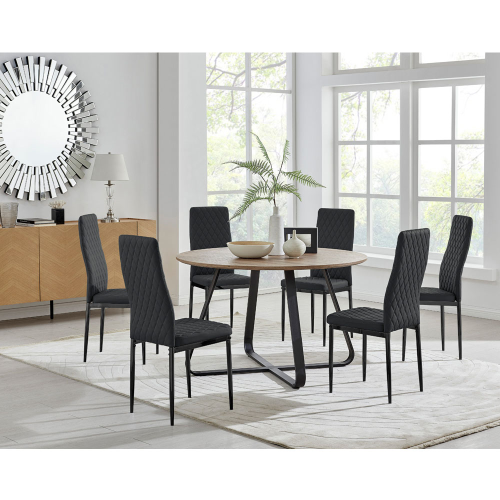Furniturebox Fira Valera Wood Effect 6 Seater Round Dining Set Brown and Black Image 8