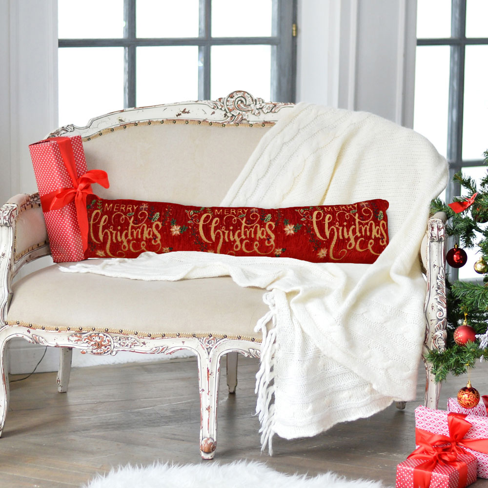 Noel Square Xmas Floral Merry Christmas Draught Excluder 12 x 90cm Image 2