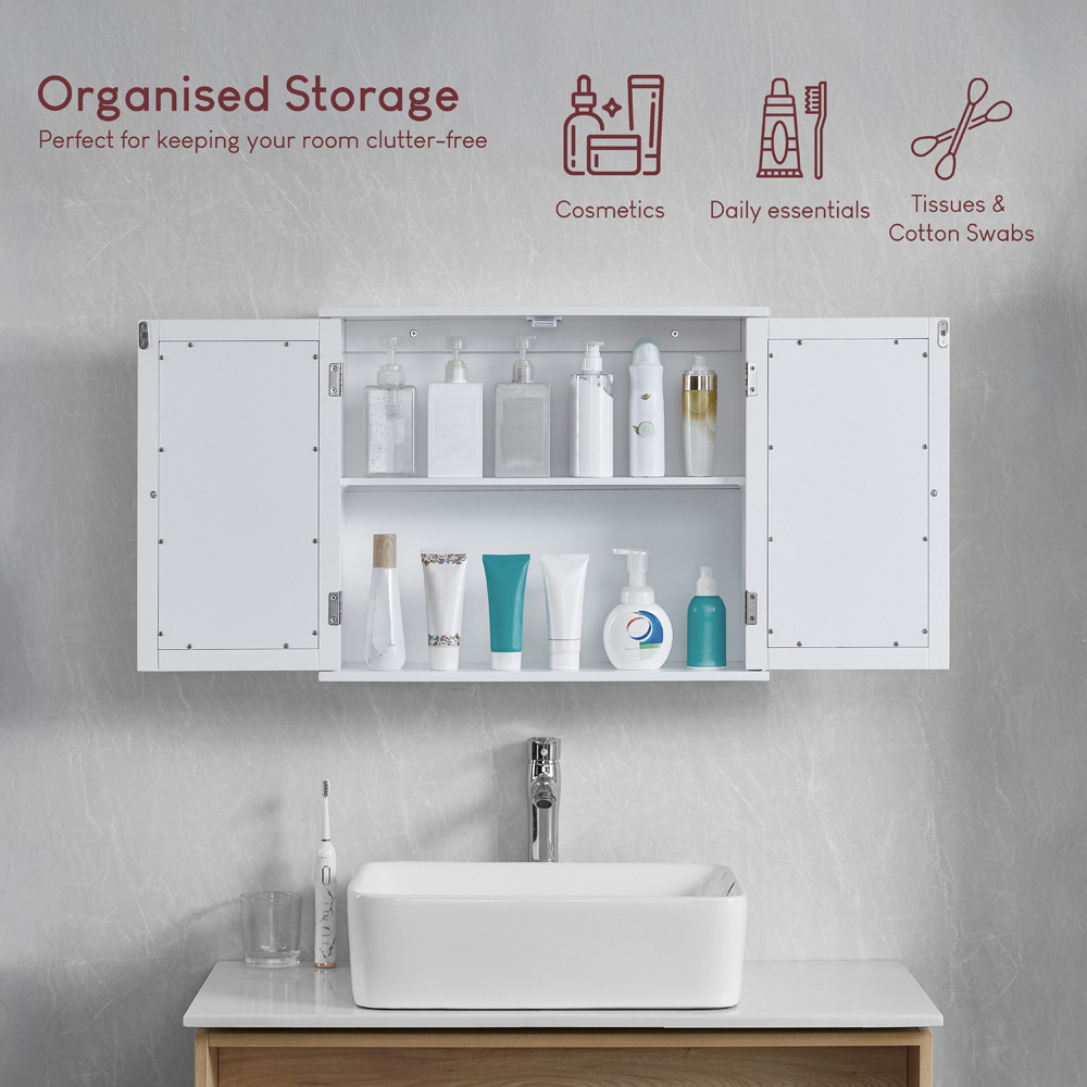 BATH VIDA Priano White Wide 2 Door Mirror Bathroom Cabinet Image 6