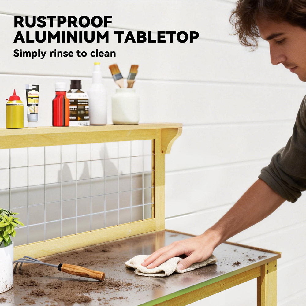 Outsunny Wooden Potting Bench Table with Aluminium Worktop Image 5