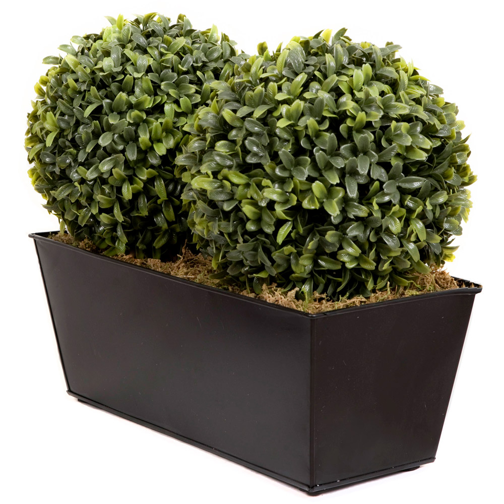 GreenBrokers Artificial Boxwood Double Bay Ball in Black Window Box 35cm Image 3