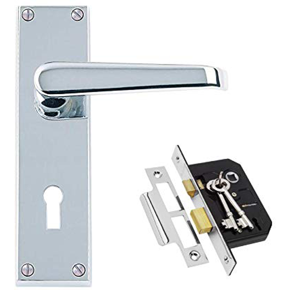 Golden Grace Polished Chrome Victorian Straight Lock Handle Set Image 2