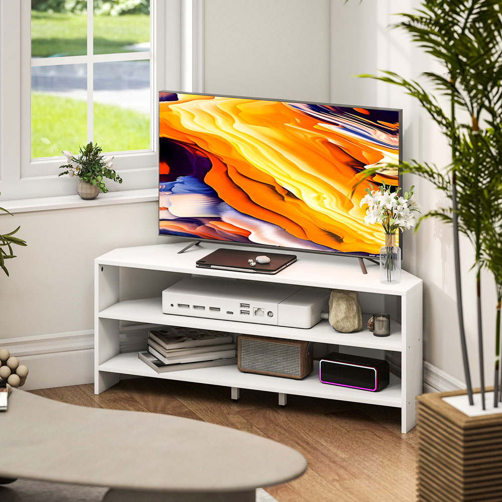 HOMCOM 2 Shelf White Corner TV Unit Image 5
