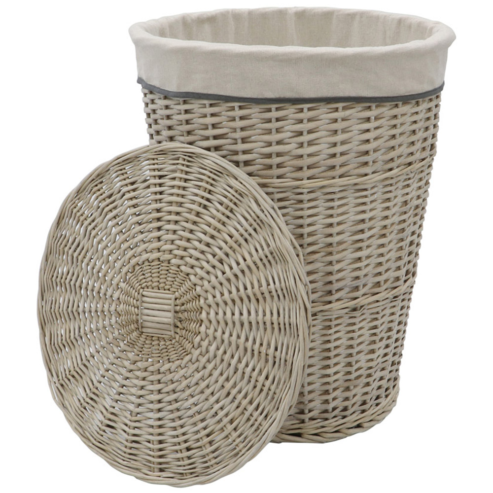 JVL Arianna Grey Round Tapered Willow Linen Laundry Basket 65L Image 3