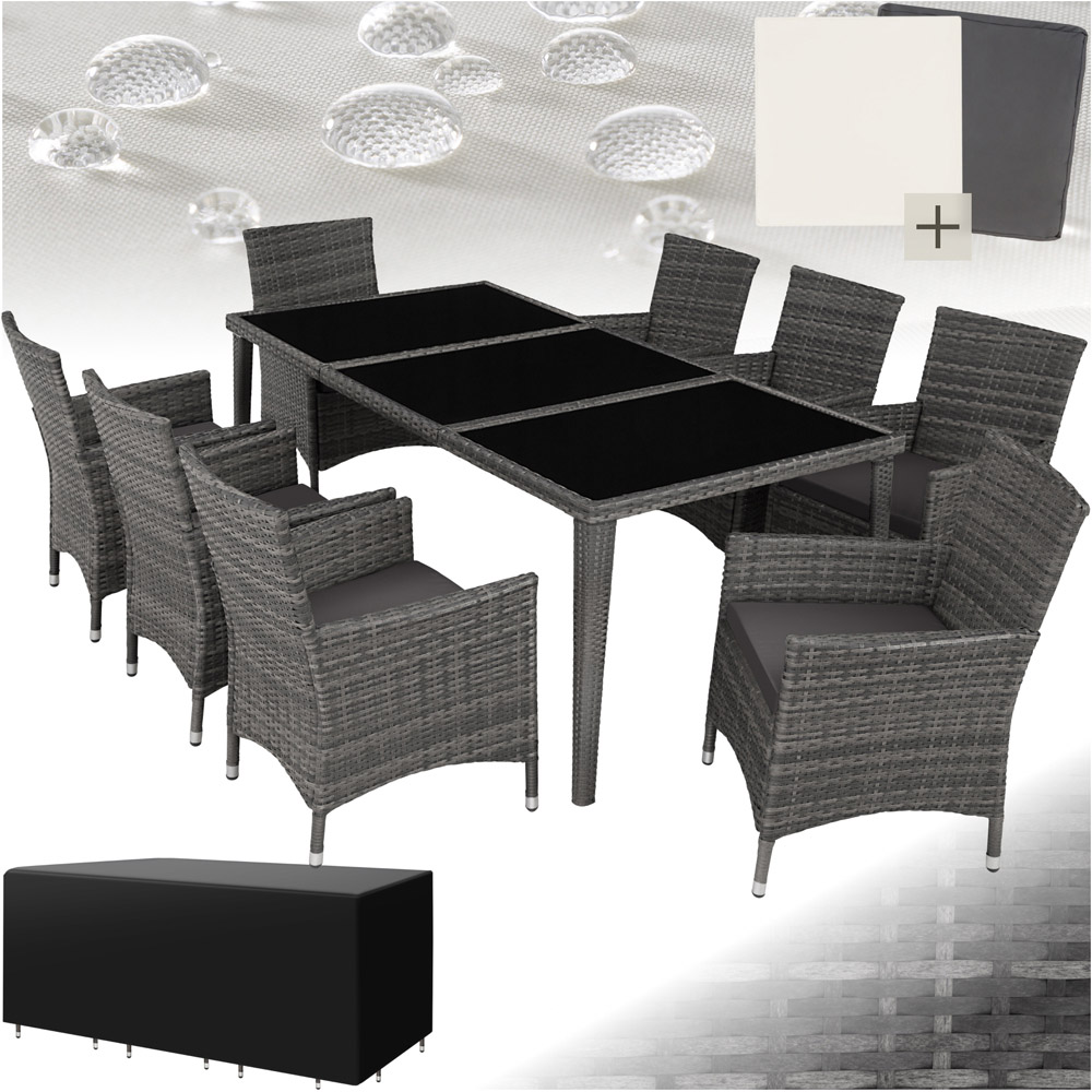 tectake Menorca 8 Seater Grey Dining Table Set with Cover Image 2