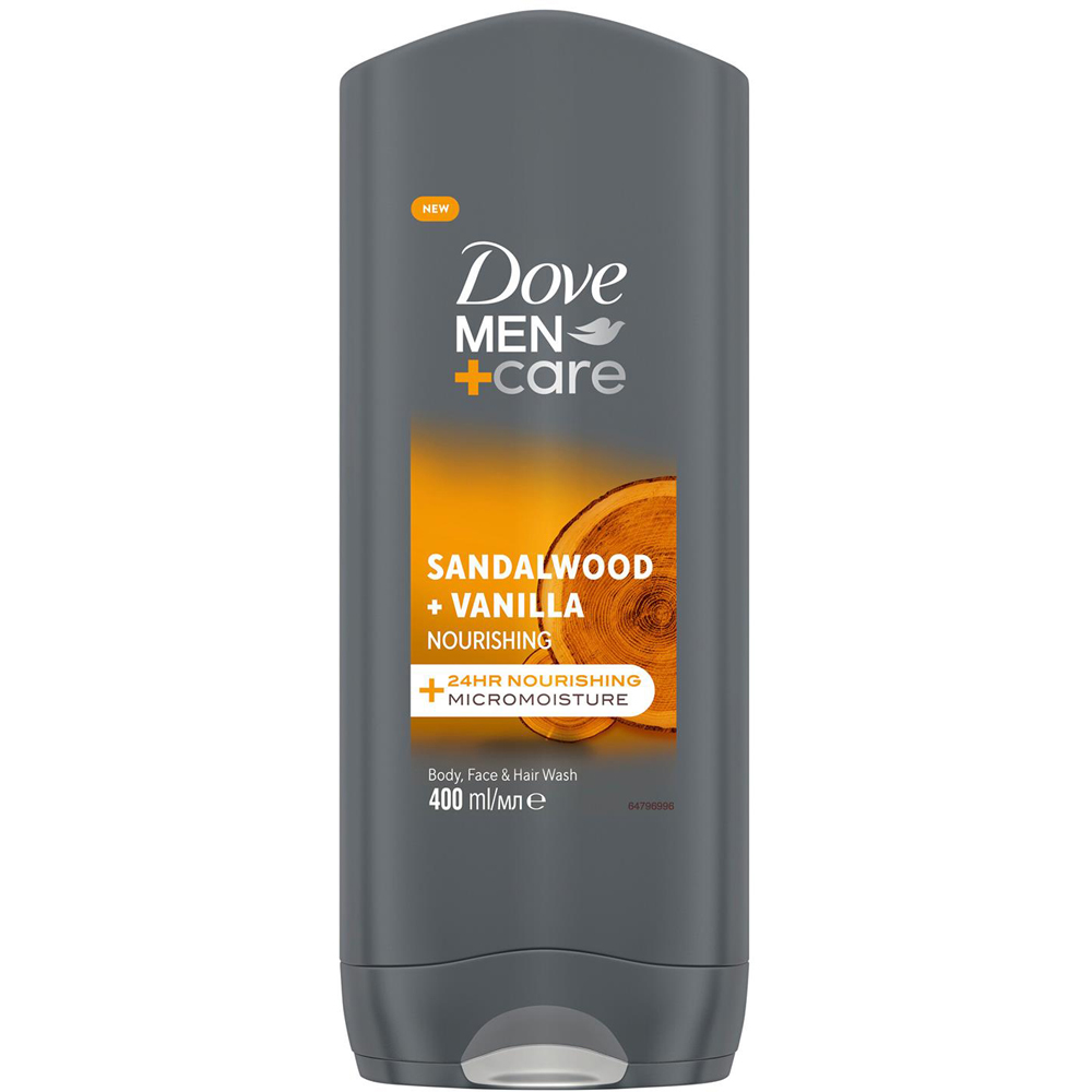 Dove Men+ Care 3-in-1 Sandalwood and Vanilla Body Face and Hair Wash 400ml 12 Pack Image 2