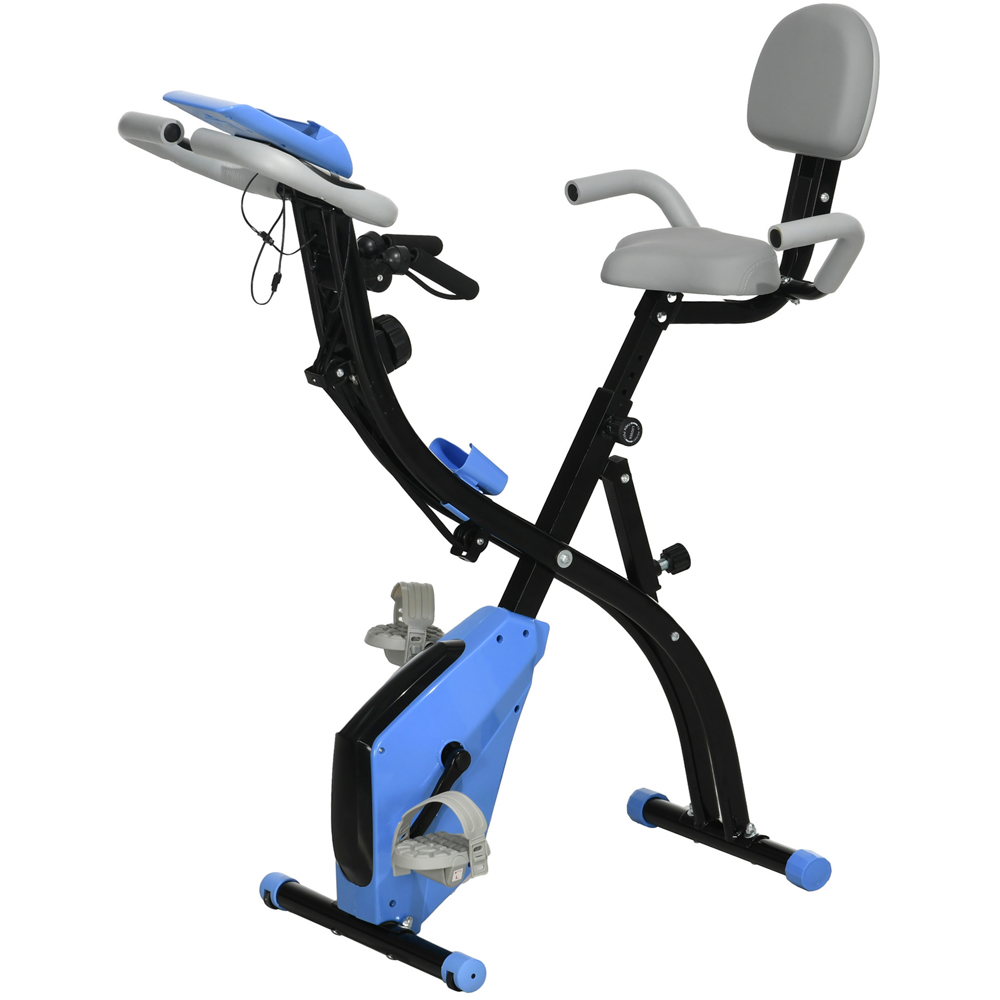 HOMCOM 2 in 1 Light Blue Magnetic Resistance Folding Exercise Bike Image 1