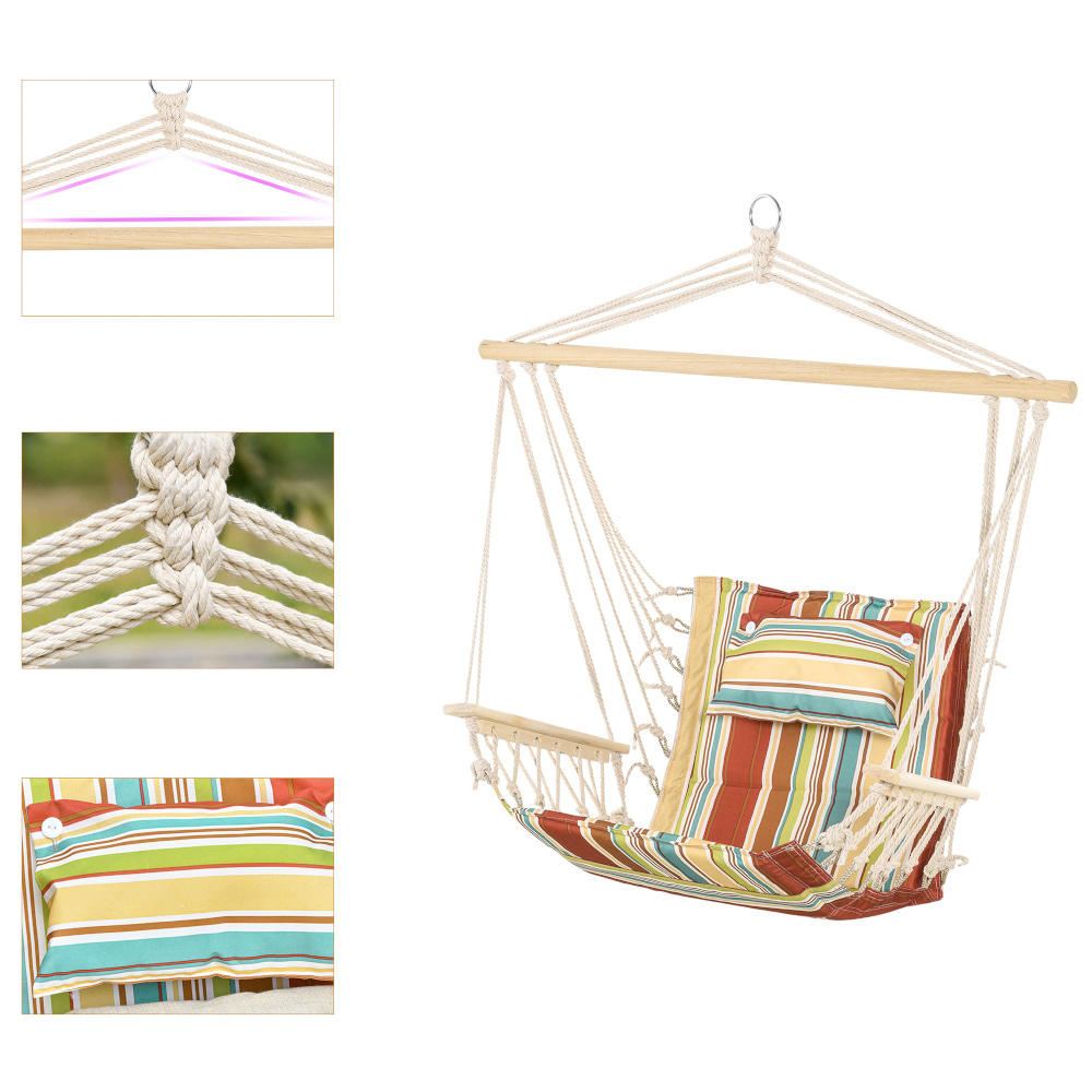 Outsunny Red Stripe Hanging Hammock Swing Chair Image 5
