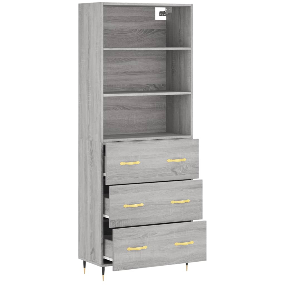 vidaXL 3 Drawer 3 Shelf Grey Sonoma Tall Highboard Image 4