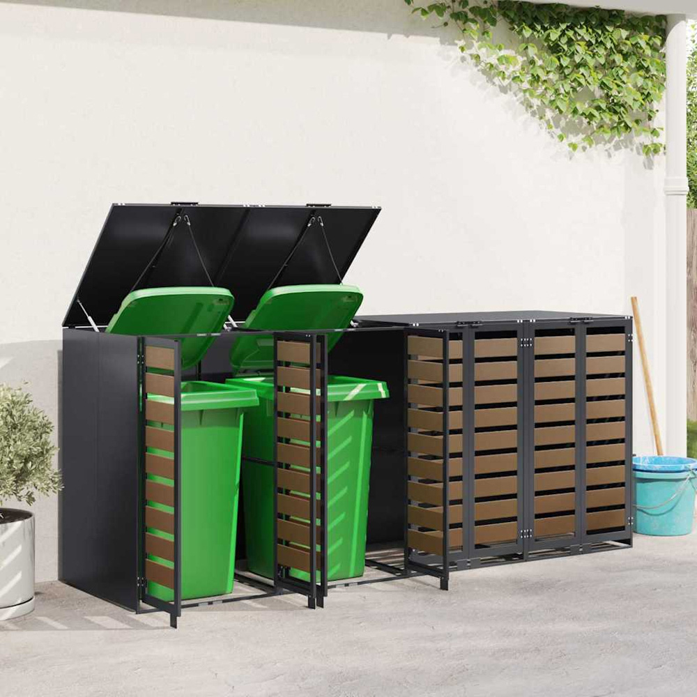 vidaXL Anthracite 4 Wheelie Bin Storage Shed with HDPE Door Image 2
