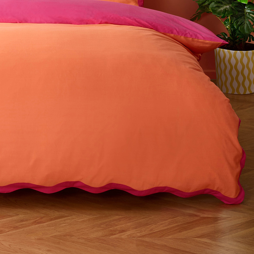Heya Home Wiggle King Size Orange Scalloped Duvet Set Image 3