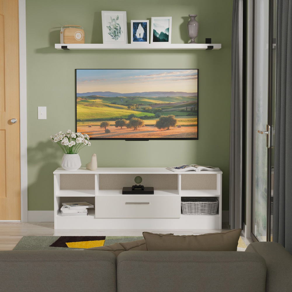 Crowndale Contrast Single Drawer 5 Shelf Grey Matt and White Wide TV Unit Ready Assembled Image 7