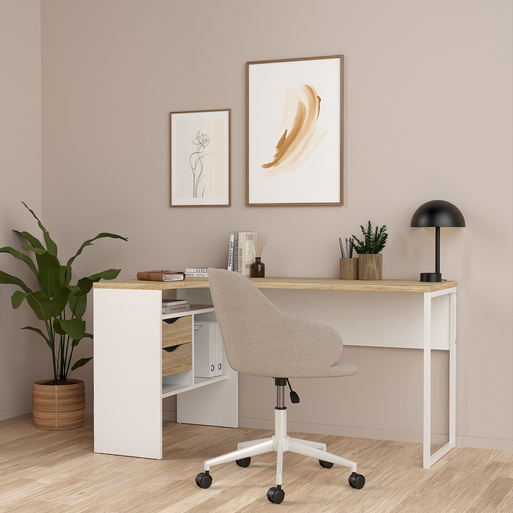 Florence Function Plus 2 Drawer Corner Desk White and Oak Image 9