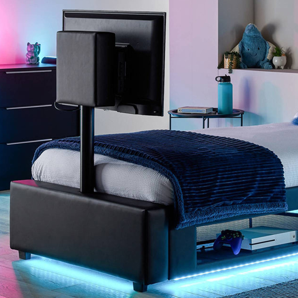 XR Living Ava Single Black PU Upholstered TV Bed with Underbed Lights Image 2